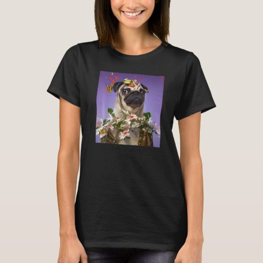 Hond pug draagt bloemen t-shirt (Voorkant)