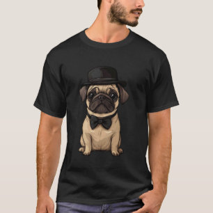 Hond Pug Draagt Een Hoed En Vlinderdas T-shirt