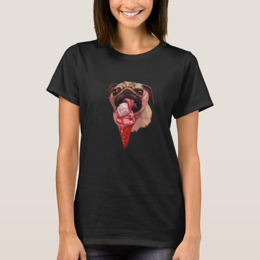 Hond Pug Eating Ice Cream Cute 2 T-shirt (Voorkant)
