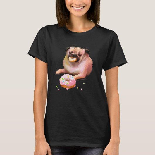 Hond Pug Eet Donut 2 T-shirt (Voorkant)