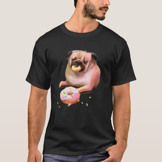 Hond Pug Eet Donut 2 T-shirt (Voorkant)