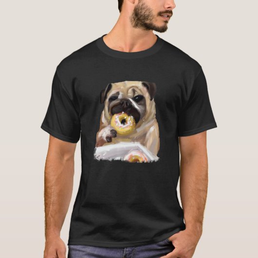 Hond Pug Eet Donut 3 T-shirt (Voorkant)
