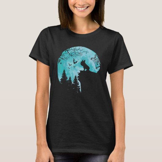 Hond Pug En De Maan Silhouet Halloween Leuk T-shirt (Voorkant)