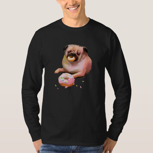 Hond Pug Eten Donut 2 T-shirt (Voorkant)