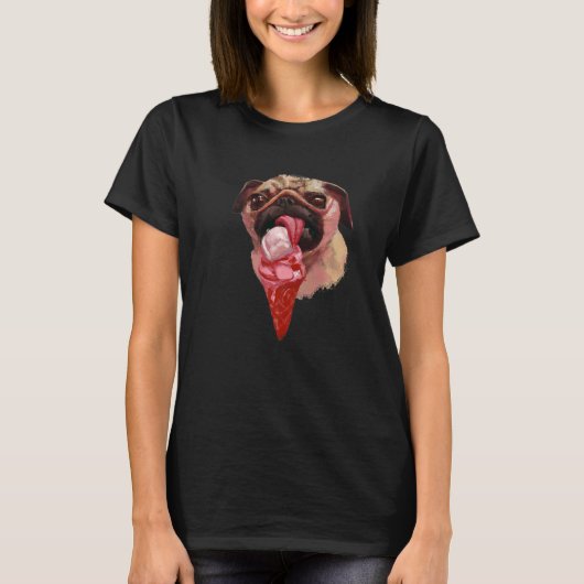 Hond Pug Ijs Eet Lekker 2 T-shirt (Voorkant)