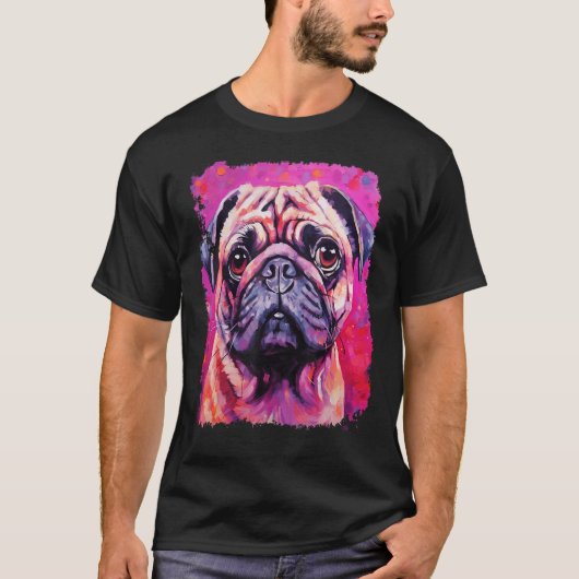 Hond Pug Roze T-shirt (Voorkant)