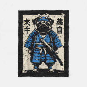 Hond Pug Samurai Grappige Japanse Krijger Kunst Ma Fleece Deken