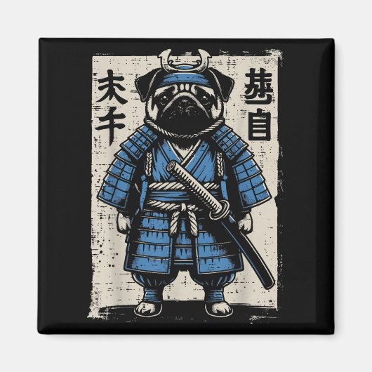 Hond Pug Samurai Grappige Japanse Krijger Kunst Ma Magneet (Voorkant)