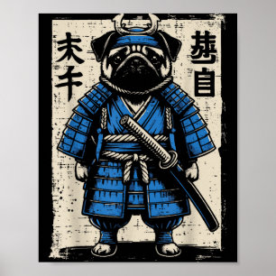 Hond Pug Samurai Grappige Japanse Krijger Kunst Ma Poster