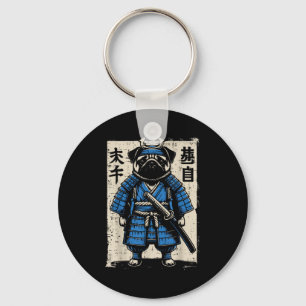 Hond Pug Samurai Grappige Japanse Krijger Kunst Ma Sleutelhanger