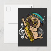 Hond Pug Speelt Saxofoon Muzikant Briefkaart (Voorkant / Achterkant)