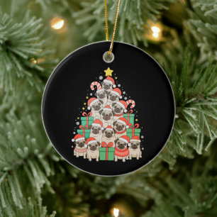 Hond Pugs Kerstboom Kerstmis Vader Moeder Familie Keramisch Ornament