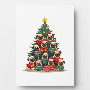 Hond Pugs Kerstboom Schattig Kerstmis (2) Fotoplaat