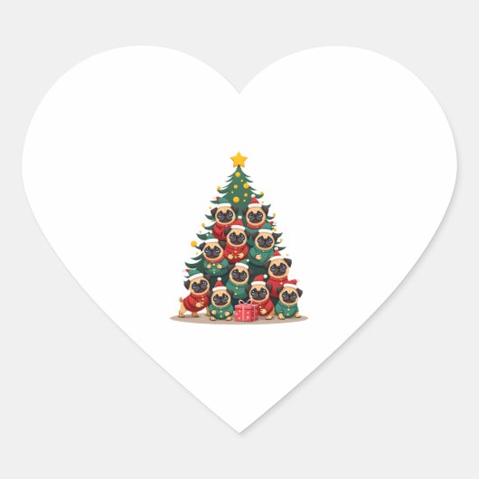 Hond Pugs Kerstboom Schattig Kerstmis (2) Hart Sticker (Voorkant)