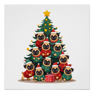 Hond Pugs Kerstboom Schattig Kerstmis (2) Perfect Poster