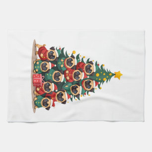 Hond Pugs Kerstboom Schattig Kerstmis (2) Theedoek