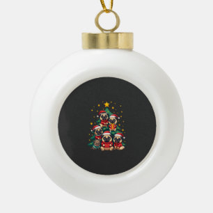 Hond Pugs Kerstboom Schattig Kerstmis (3) Keramische Bal Ornament