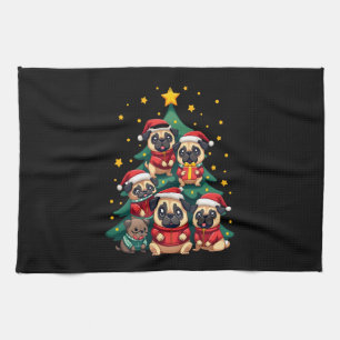 Hond Pugs Kerstboom Schattig Kerstmis (3) Theedoek