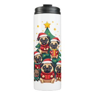 Hond Pugs Kerstboom Schattig Kerstmis (3) Thermosbeker