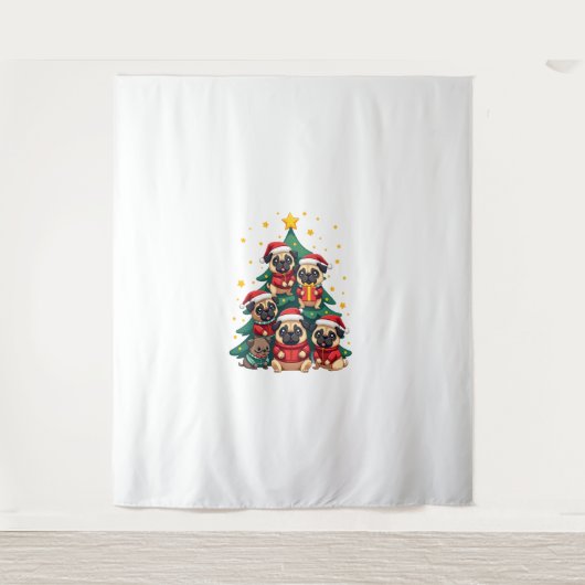 Hond Pugs Kerstboom Schattig Kerstmis (3) Wandkleed (Voorkant)