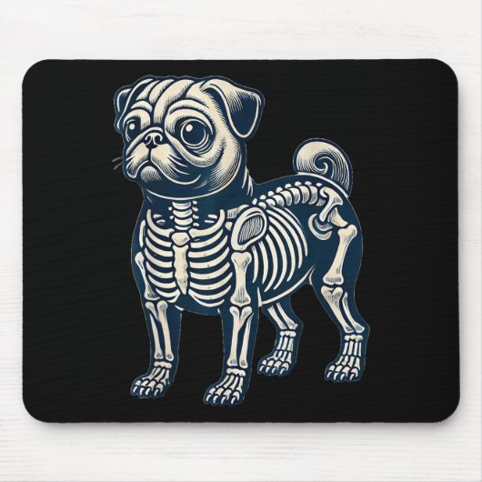 Hond Pugskelet Halloween Muismat (Voorkant)