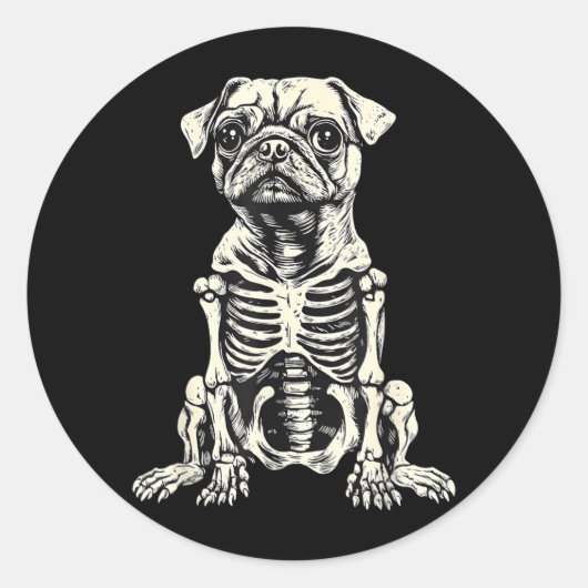 Hond Pugskelet Halloween Ronde Sticker (Voorkant)