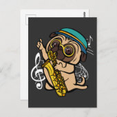 Hond Pukkel Speelt Saxofoon Muzikant Briefkaart (Voorkant / Achterkant)