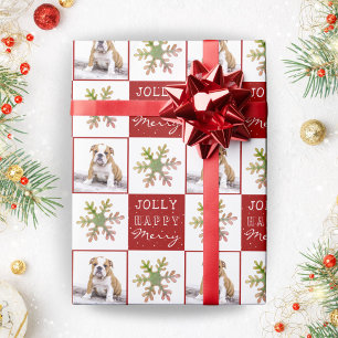 Hond Puppies Huisdier Foto Sneeuwvlok Rode Kerstmi Cadeaupapier