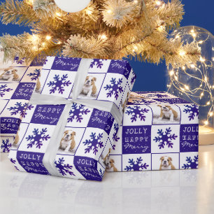 Hond Puppies Huisdier Paars Foto Sneeuwvlok Kerstm Cadeaupapier
