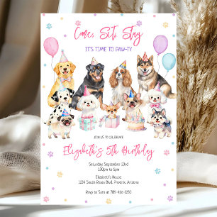 Hond Puppies Pawty Verjaardagsuitnodiging Kaart