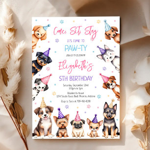 Hond Puppies Pawty Verjaardagsuitnodiging Kaart
