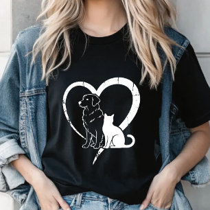 Hond Puppy & Baby Kat Hart T-shirt, Huisdier Liefh T-shirt
