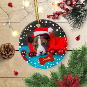 Hond Puppy Eerste Kerstmis Eenvoudige Foto Keramisch Ornament