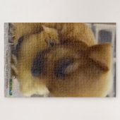 Hond puppy en kleine kip puzzel. legpuzzel (Horizontaal)