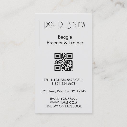 Hond Puppy Fokker Trainer Beagle QR Code Canine Visitekaartje (Achterkant)