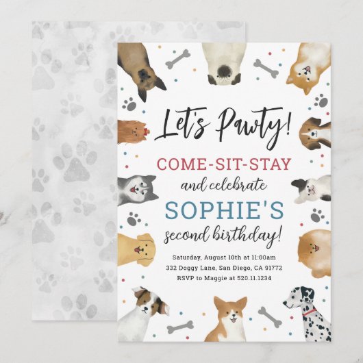 Hond Puppy Huisdier Pawty Verjaardag Party Uitnodi Kaart (Voorkant / Achterkant)