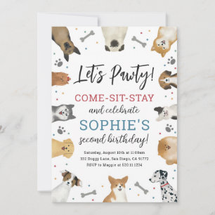 Hond Puppy Huisdier Pawty Verjaardag Party Uitnodi Kaart