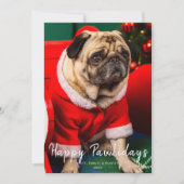 Hond Puppy Kerstfoto Happy Pawholidays Rood Feestdagenkaart (Voorkant)