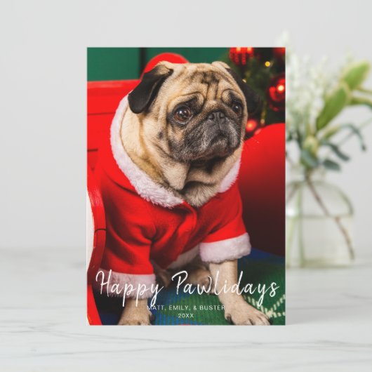 Hond Puppy Kerstfoto Happy Pawholidays Rood Feestdagenkaart (Staand voorkant)