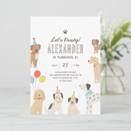 Hond Puppy Laten we Pavty Verjaardag Kaart (Staand voorkant)