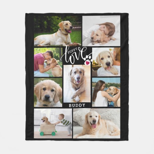 Hond PUPPY LIEFDE Hart Poot Print Fotocollage Fleece Deken (Voorkant)