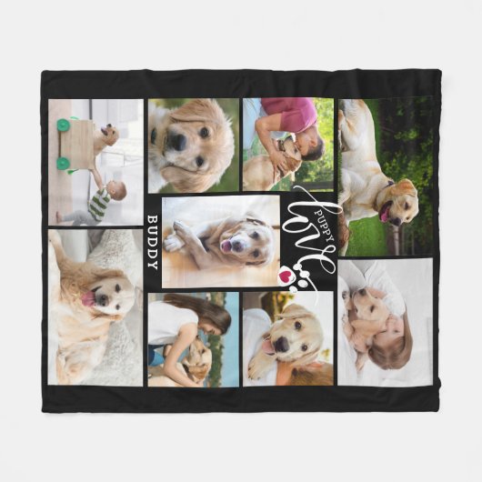 Hond PUPPY LIEFDE Hart Poot Print Fotocollage Fleece Deken (Voorkant (Horizontaal))