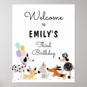 Hond Puppy Pawty Modern Meisje Verjaardag Welkom Poster (Voorkant)