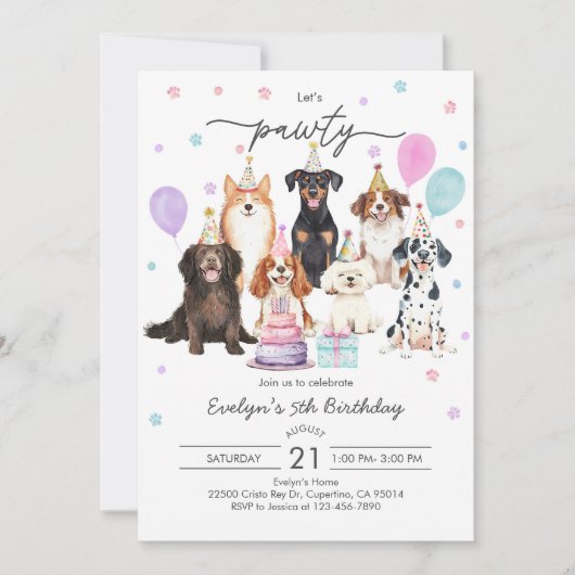 Hond Puppy Pawty Verjaardag Uitnodiging (Voorkant)