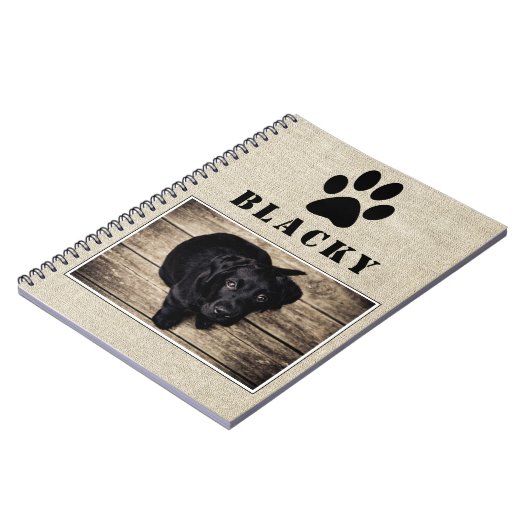 Hond Puppy Poot Foto en Naam Rustiek Notitieboek (Linkerzijde)