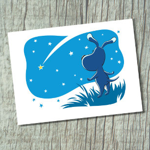 Hond Puppy Vallende Ster Nacht Blauwe Sterrenhemel Briefkaart