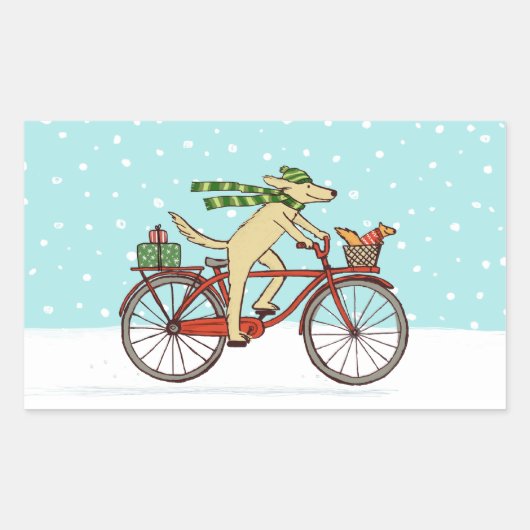 Hond Rijden Fiets met Eekhoorn Kerstvakantie Rechthoekige Sticker (Voorkant)