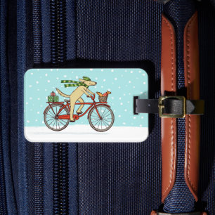 Hond Rijden Fiets met Eekhoorn Vriend Custom Bagagelabel