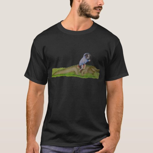 Hond rijden met een alligator t-shirt (Voorkant)