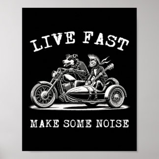 Hond rijden motor en kat spelen gitaar Punk Poster